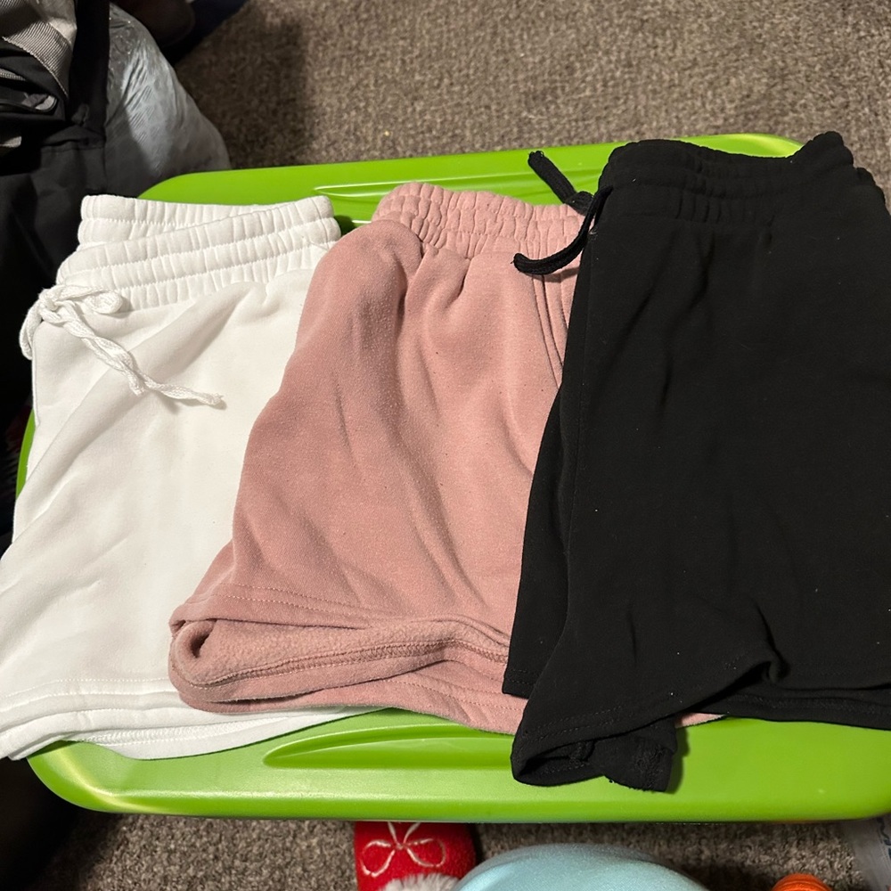 Three Pairs of Soft Shorts - White, Pink, Black